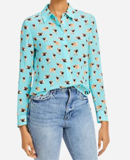 Becki Newton Tv Series The Lincoln Lawyer Season 03 Lorna Crane Blue Pug Print Shirt