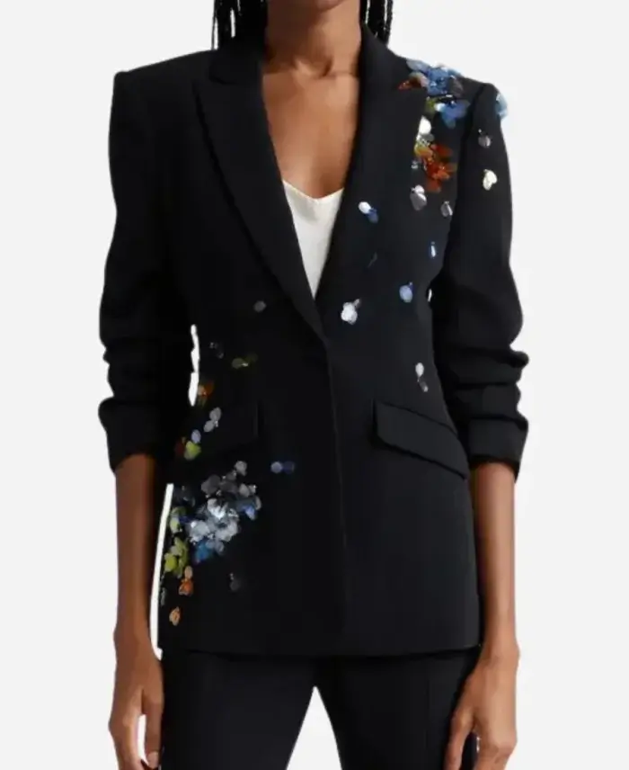 Becki Newton Tv Series The Lincoln Lawyer Season 03 Lorna Crane Embellished Shoulder Black Blazer