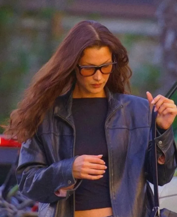 Bella Hadid Los Angeles 2024 Black Leather Jacket