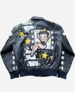  Betty Boop Vintage Black Leather Jacket For Sale