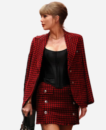 Chiefs Broncos Game 2024 Taylor Swift Red and Black Plaid Blazer