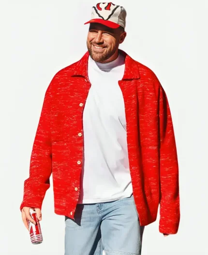 Chiefs vs Broncos 2024 Game Travis Kelce Red Cardigan