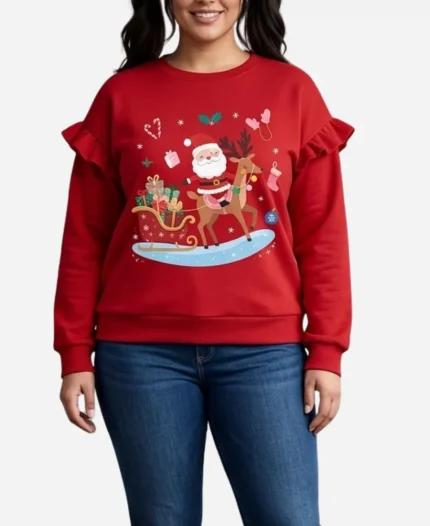 Christmas 2023 Santa Claus Printed Red Hoodie