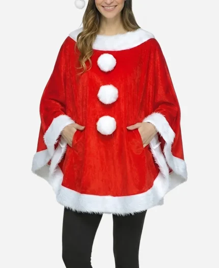 Women Christmas Santa Red Cape Poncho