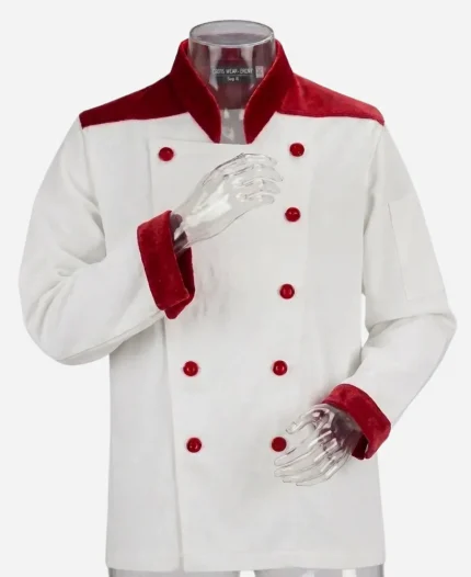Christmas Special Chef White & Red Cotton Coat For Unisex