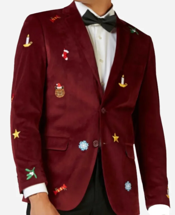 Christmas Tuxedo Velvet Oversized Maroon Blazer