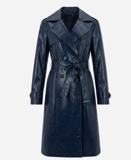 Christmas in Notting Hill Georgia Bright Blue Leather Coat