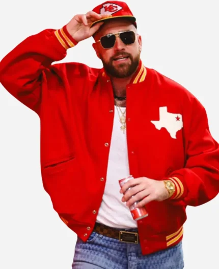 Dallas Texans Travis Kelce Red Varsity Jacket