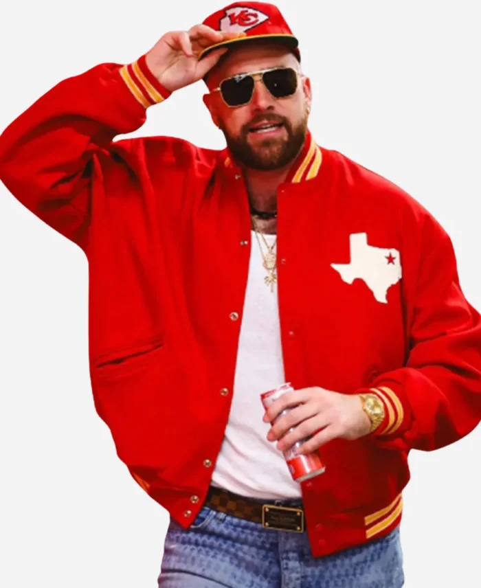 Dallas Texans Travis Kelce Red Varsity Jacket