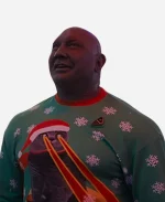 Dave Bautista The Guardians of the Galaxy Holiday Special Drax Christmas Cat Print Green Sweater