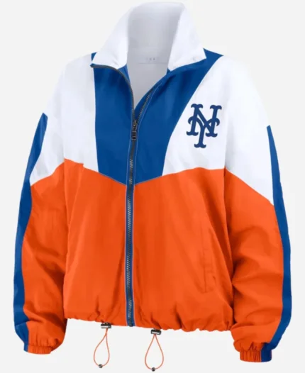Erin Andrews New York Mets Color Block White And Orange Full-Zip Windbreaker Jacket