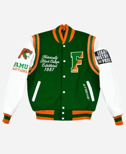 Florida A&M University Motto 2.0 Green Letterman Jacket Front