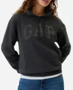 Gap Rhinestone Black Oversized Pullover Hoodie For Unisex