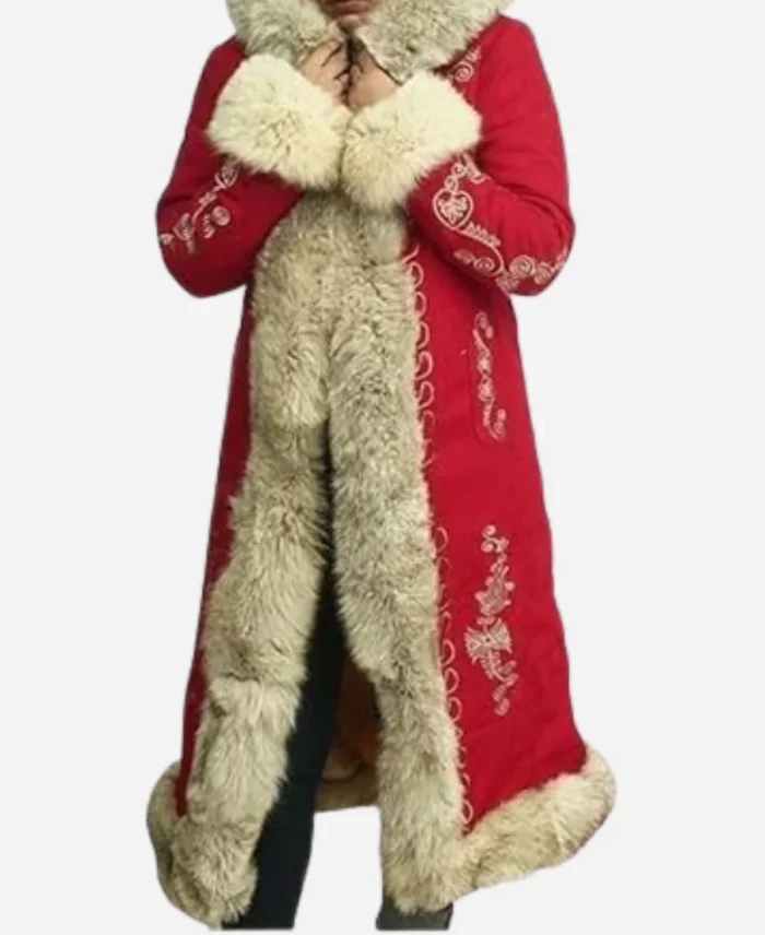 Goldie Hawn Movie The Christmas Chronicles Mrs Claus Red Wool Hooded Fur Coat