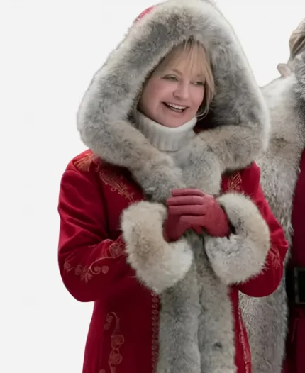 Goldie Hawn The Christmas Chronicles Mrs Claus Wool Hooded Fur Coat