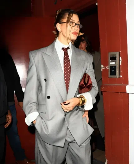 Hailey Bieber Rhode Event 2024 Grey Suit