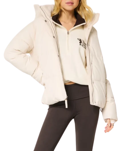 Hollister Pink Puffer Hooded Jacket For Unisex