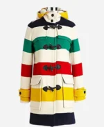 Hudson Bay Color Block Hooded Duffle Wool Coat For Sale