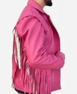 Jason Momoa Film A Minecraft Movie 2025 Garrett Garrison Pink Fringed Leather Jacket