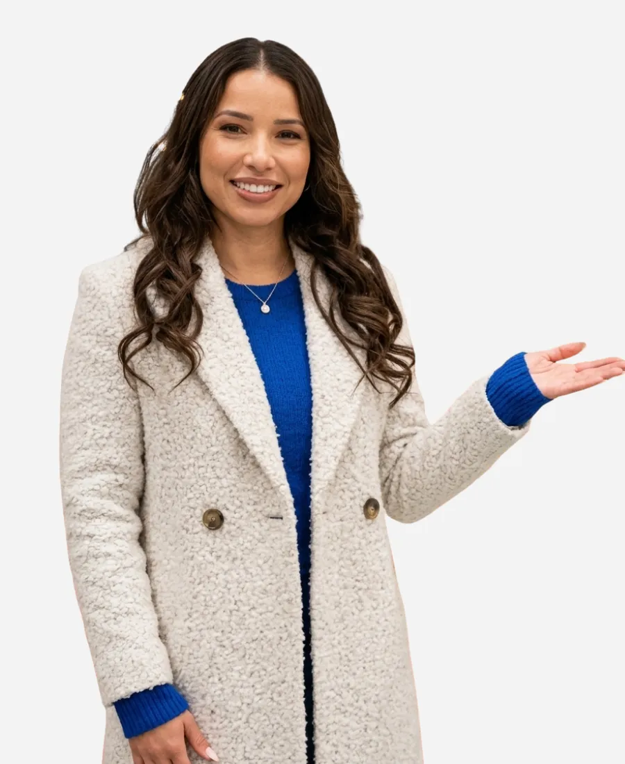 Jessica Parker Kennedy Under The Christmas Sky Kat Butler Sherpa Blue Coat Jessica Parker Kennedy Under The Christmas Sky Kat Butler Sherpa Coat