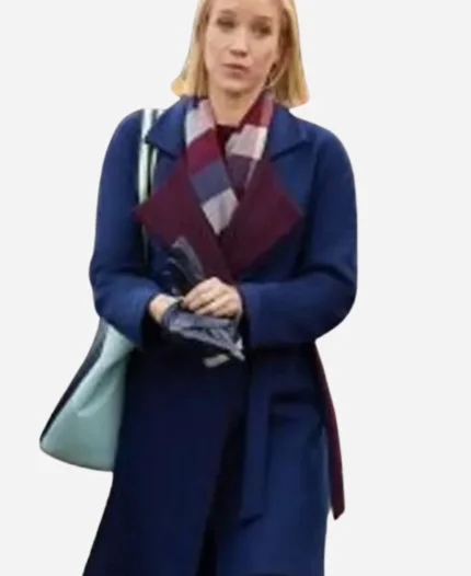 Jessy Schram Mystic Christmas 2023 Blue Trench Coat