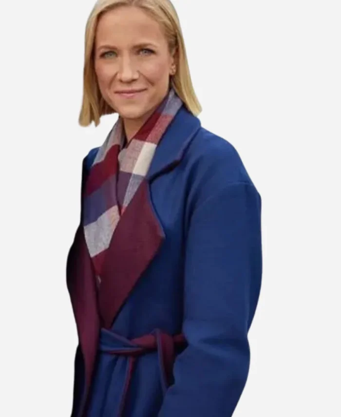 Jessy Schram Mystic Christmas Blue Trench Coat