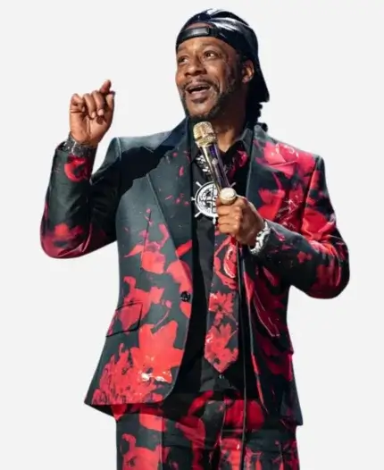 Katt Williams Woke Foke Tv Program Black and Red Floral Suit