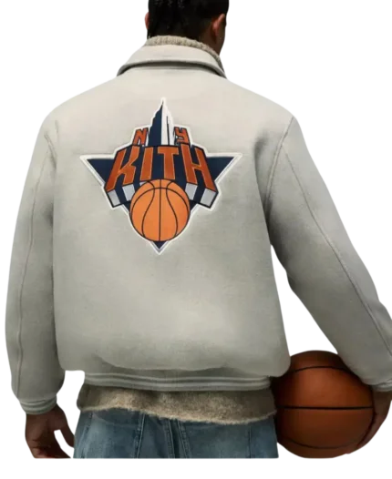 Kith x New York Knicks 2024 White Bomber Jacket For Unisex