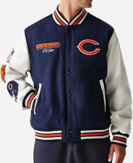 Lil Durk NFL Chicago Bears Varsity Wool And Leather Jacket For Unisex