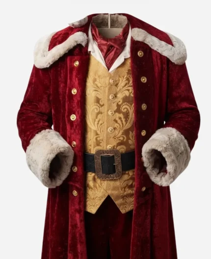 Lil Rel Howery Dashing Through the Snow Movie 2023 Santa Claus Red Christmas Shearling Coat