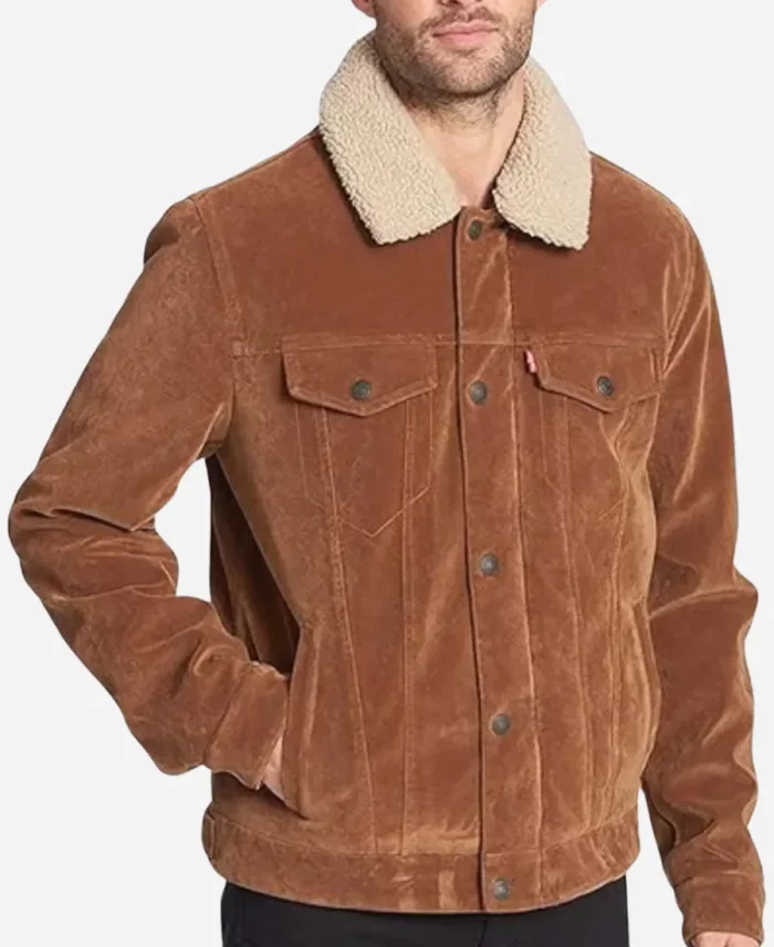 Matt Wells Movie Christmas On The Alpaca Farm 2023 Brown Corduroy Jacket