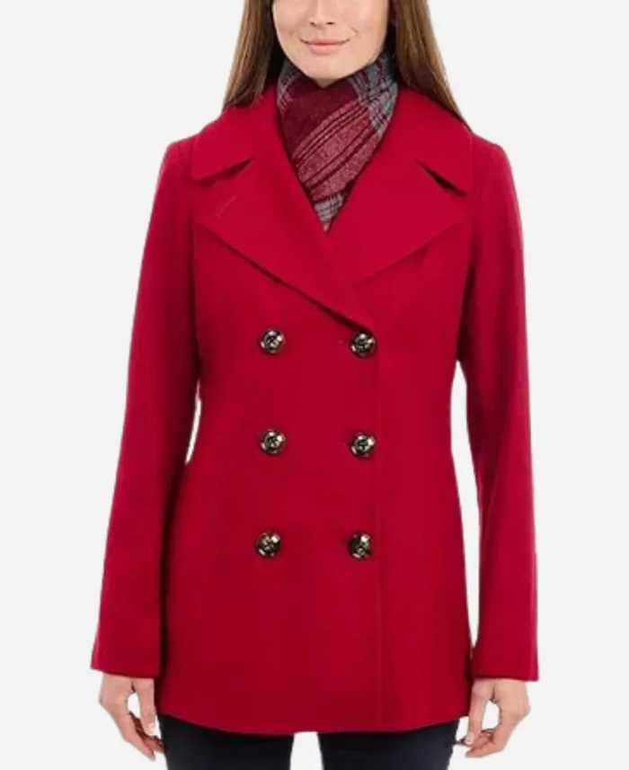 Mia Meijer Movie Christmas on Windmill Way 2023 Christa Taylor Wool Double Breasted Red Coat