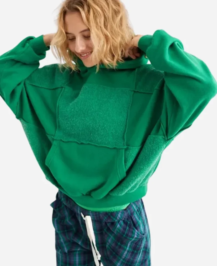 Oversized Aerie Sherpa Patchwork Green Hoodie Front