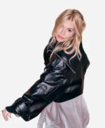 Paris Fashion Week Sienna Miller Black Crop Leather Jacket For Sale