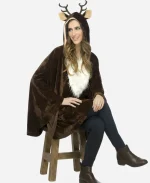 Women Reindeer Costume Brown Poncho