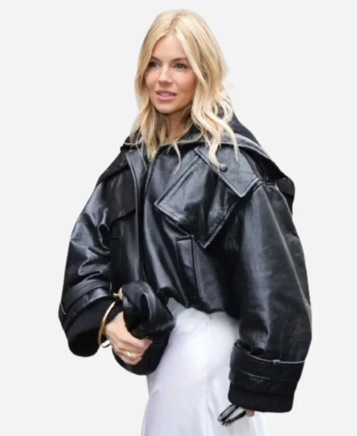 Sienna Miller Black Crop Leather Jacket