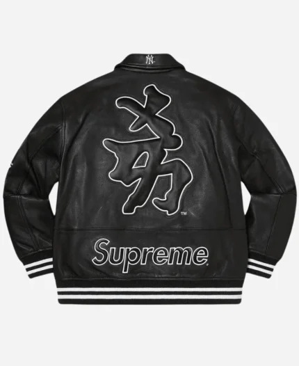 Supreme NY Yankees Black Bomber Varsity Leather Jacket
