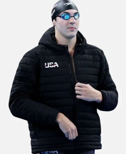 Team USA Jack Alexy Black Hooded Puffer Jacket