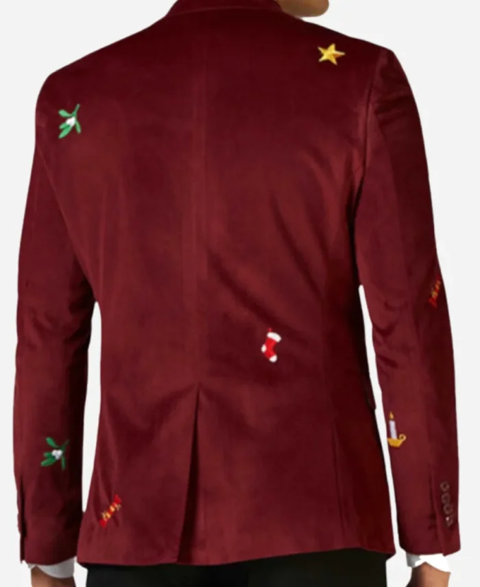  Tuxedo Christmas Velvet Oversized Maroon Blazer For Unisex