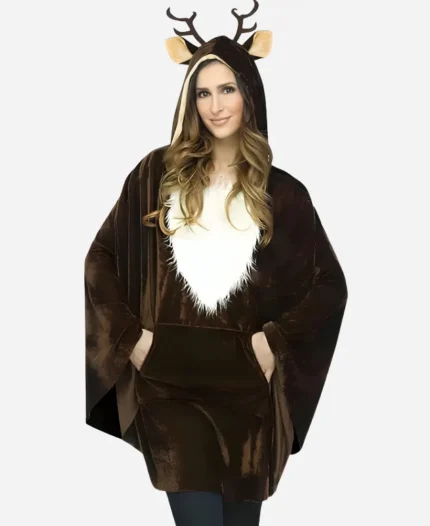 Reindeer Costume Poncho Christmas Adult Brown Poncho For Women