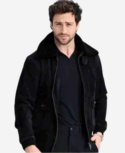 Aaron Taylor Johnson Black Suede Leather Jacket For Sale