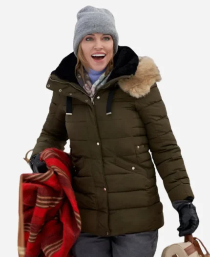 Ava Jensen Movie A Royal Christmas Crush 2023 Katie Cassidy Olive Green Parka Jacket