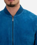 Brad Pitt Blue Suede Leather Bomber Jacket