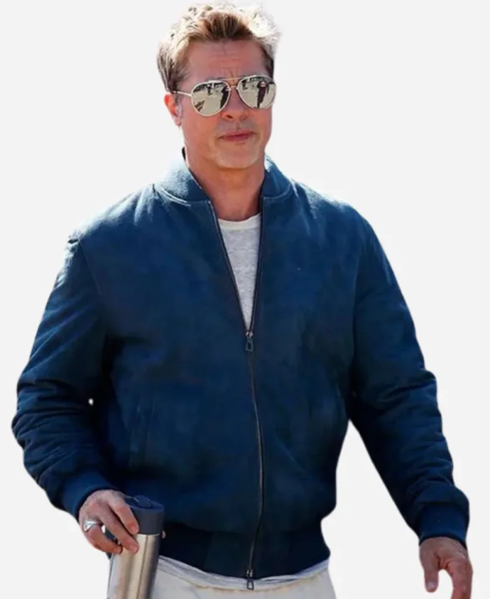 Brad Pitt F1 Blue Suede Leather Bomber Jacket