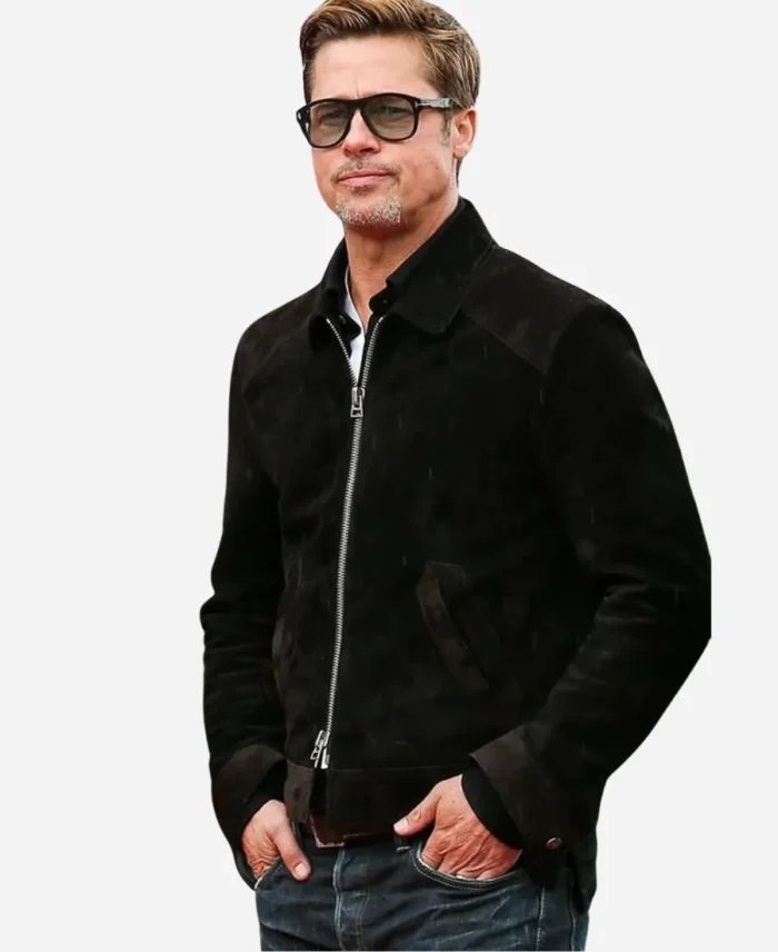 Brad Pitt Movie F1 2025 Sonny Hayes Black Suede Leather Jacket