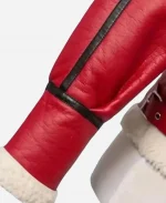 Womens Christmas Shearling Red Leather Jacket