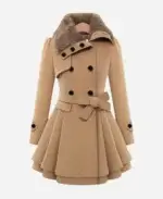 Classic Women Khaki Fur Peacoat