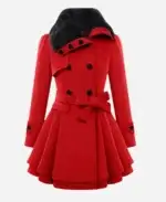 Classic Women Red Fur Peacoat