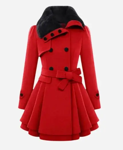 Classic Women Red Fur Peacoat