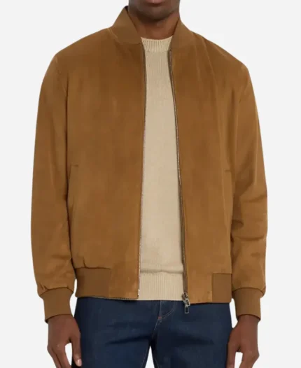 Dominic Sherwood Movie Haunted Wedding 2024 Brian Brown Suede Leather Bomber Jacket
